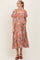 Pink Floral Smocked Puffed Sleeve Maternity Midi Dress