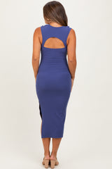 Light Navy Cutout Fitted Maternity Midi Dress