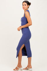 Light Navy Cutout Fitted Midi Dress