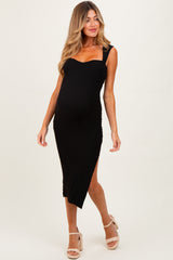 Black Cutout Fitted Maternity Midi Dress