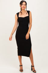 Black Cutout Fitted Midi Dress