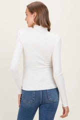 Ivory Lettuce Edge Mock Neck Long Sleeve Rib Maternity Top