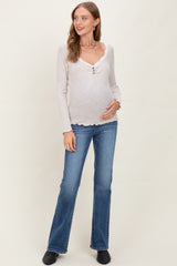 Beige Brushed Rib Lace Trimmed Henley Maternity Top