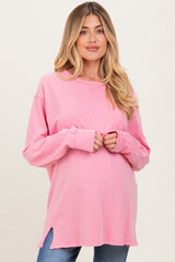 Pink Mineral Washed Drop Shoulder Long Sleeve Maternity Top
