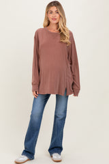 Camel Mineral Washed Drop Shoulder Long Sleeve Maternity Top