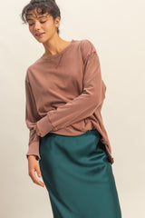 Camel Mineral Washed Drop Shoulder Long Sleeve Top