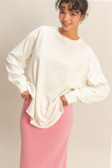 Cream Mineral Washed Drop Shoulder Long Sleeve Top
