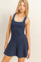 Navy Sleeveless Ribbed Flare Dress