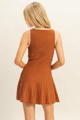 Rust Sleeveless Ribbed Flare Dress