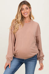 Beige Long Sleeve Maternity Sweatshirt