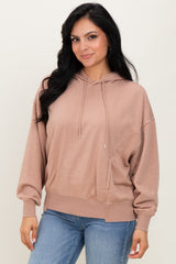 Beige Drop Shoulder Long Sleeve Oversized Maternity Hoodie