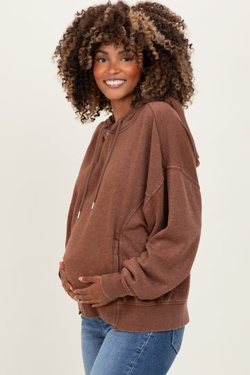 Camel Drop Shoulder Long Sleeve Oversized Maternity Hoodie