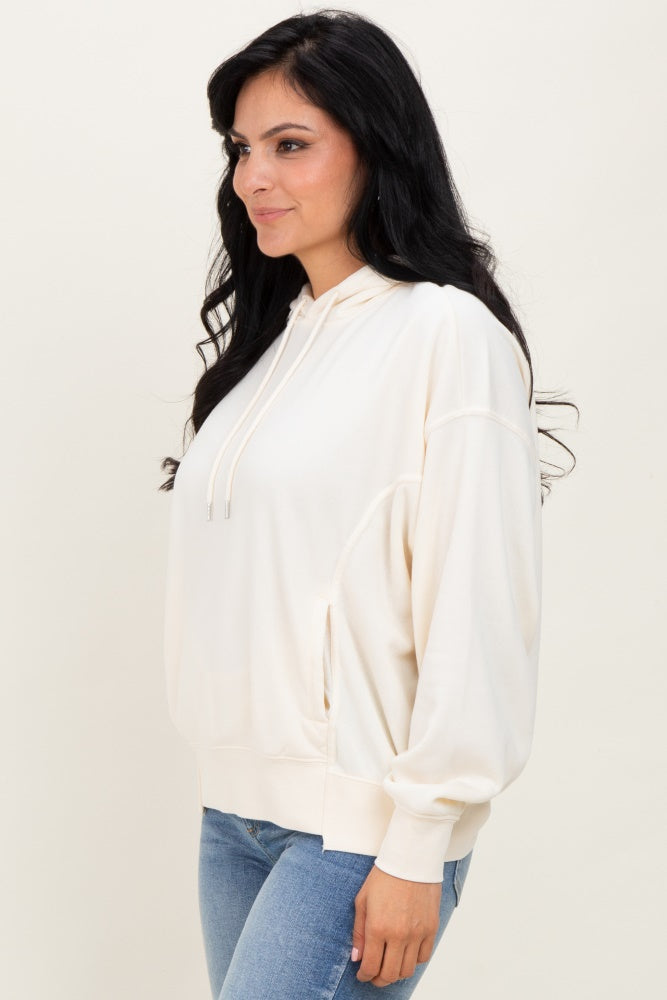 Cream Drop Shoulder Long Sleeve Oversized Hoodie