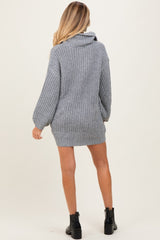 Grey Turtleneck Puff Sleeve Maternity Sweater Dress