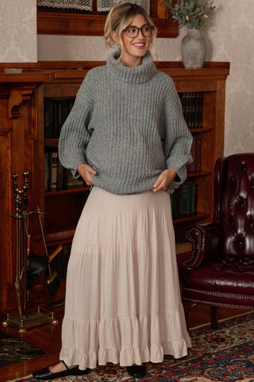 Grey Turtleneck Puff Sleeve Maternity Sweater Dress