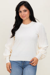 Ivory Ribbed Bubble Sleeve Knit Top