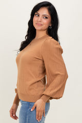 Mocha Ribbed Bubble Sleeve Knit Top