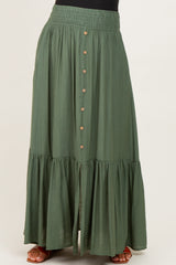 Olive Smocked Waist Button Accent Maternity Maxi Skirt