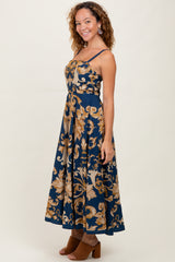 Dark Teal Damask Sleeveless Maxi Dress