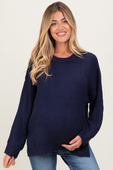 Navy Waffle Knit Side Slit Maternity Sweater