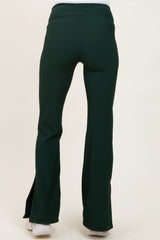 Forest Green Ribbed Split Flare Maternity Leggings