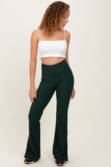 Forest Green Ribbed Split Flare Maternity Leggings