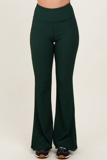 Forest Green Ribbed Split Flare Leggings