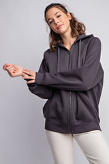 Charcoal Front Zipper Hooded Maternity Sweater