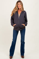 Charcoal Front Zipper Hooded Maternity Sweater