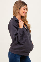 Charcoal Front Zipper Hooded Maternity Sweater