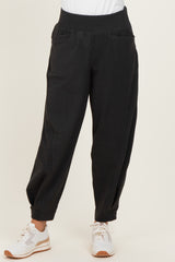 Black Brushed Knit Barrel Leg Joggers