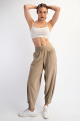 Light Taupe Brushed Knit Barrel Leg Maternity Joggers