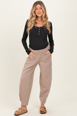 Light Taupe Brushed Knit Barrel Leg Maternity Joggers