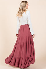 Mauve Tiered Ruffle Hem Maxi Skirt
