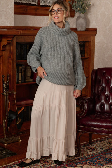 Cream Tiered Ruffle Hem Maternity Maxi Skirt