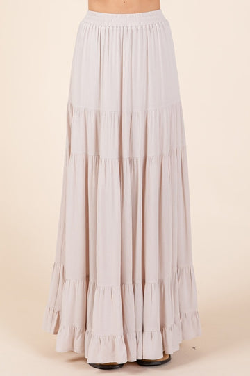 Cream Tiered Ruffle Hem Maxi Skirt