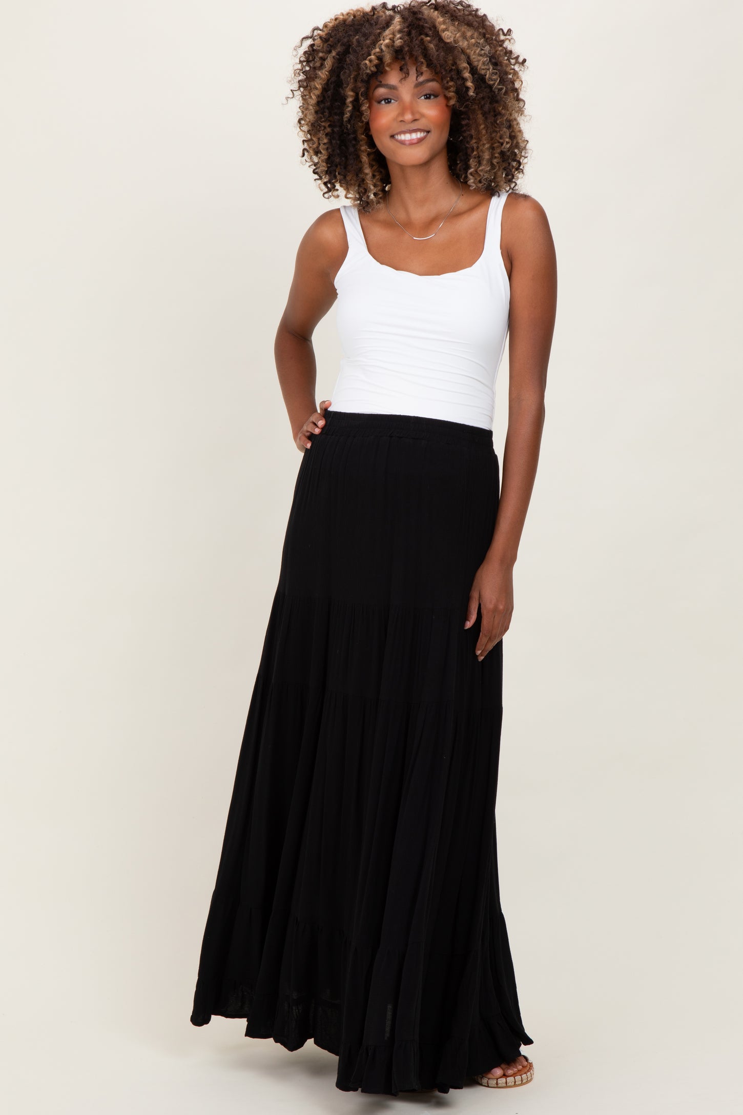 Black Tiered Ruffle Hem Maternity Maxi Skirt