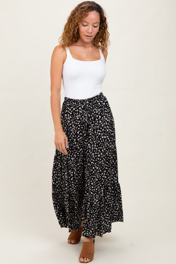 Black Floral Tiered Maxi Skirt