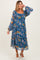 Navy Floral Chiffon Smocked Ruffle Tiered Maternity Midi Dress