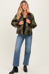 Olive Plaid Quilted Corduroy Contrast Maternity Jacket
