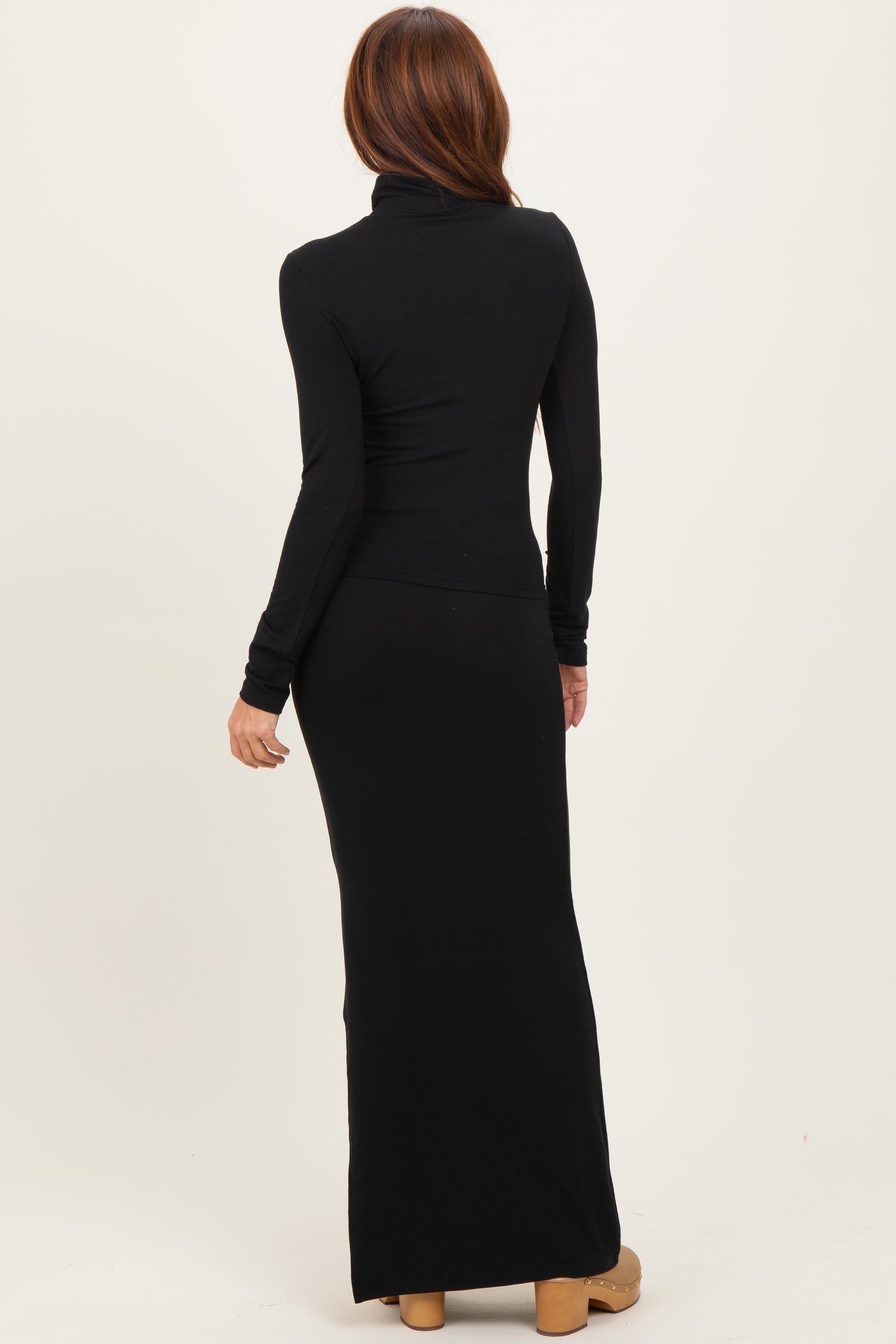Black Turtleneck Top Maxi Skirt Set
