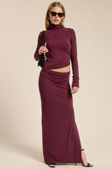 Burgundy Turtleneck Top Maxi Skirt Set