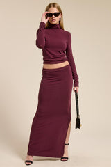Burgundy Turtleneck Top Maxi Skirt Set