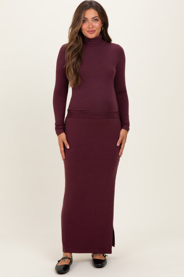 Burgundy Turtleneck Top Maxi Skirt Maternity Set