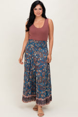 Dark Teal Smocked Waist Tiered Maxi Skirt