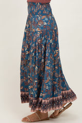 Dark Teal Smocked Waist Tiered Maxi Skirt