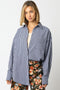 Navy Striped Linen Blend Button Down Shirt
