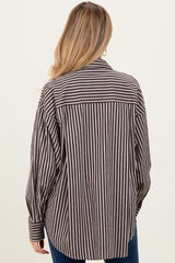 Brown Striped Linen Blend Maternity Button Down Shirt