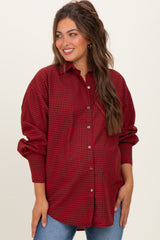 Red Plaid Linen Blend Maternity Button Down Shirt