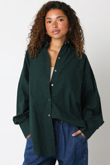 Forest Green Plaid Linen Blend Maternity Button Down Shirt